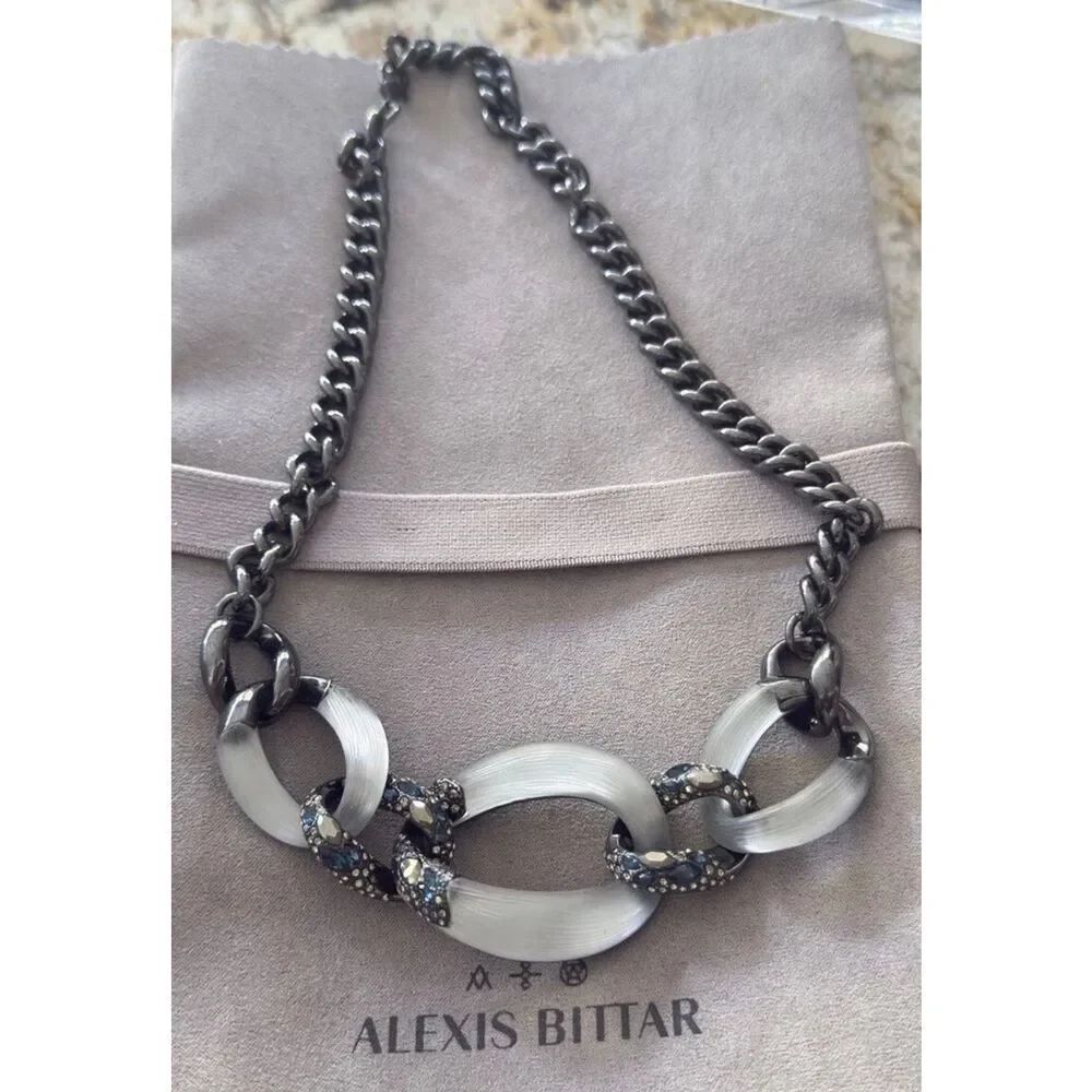 Alexis Bittar Lucite and Crystal Encrusted Link Statement Necklace